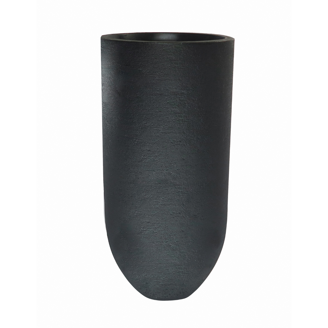 Tall Black cylindrical planter on a white background