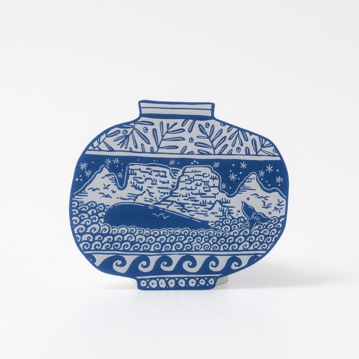 Decorative vase Style postcard with blue whale design by Michael Chandler