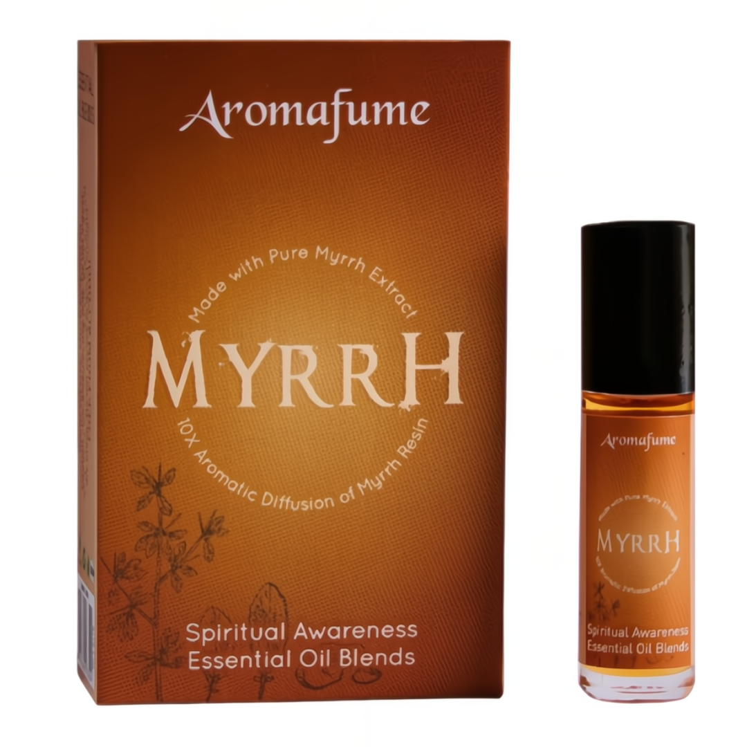 Myrrh roll on with box on white background