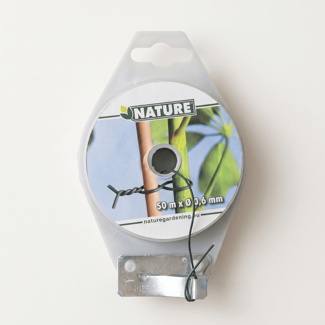 Binding Wire spool for tying plants to stakes, trellises, and supports, measuring 50m x 0.6mm.