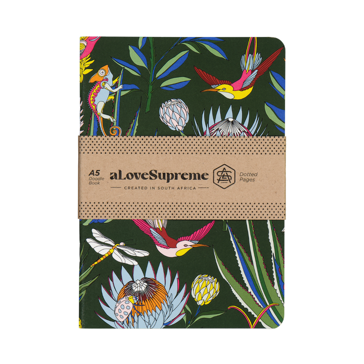 Doodle book with colorful tropical design and &