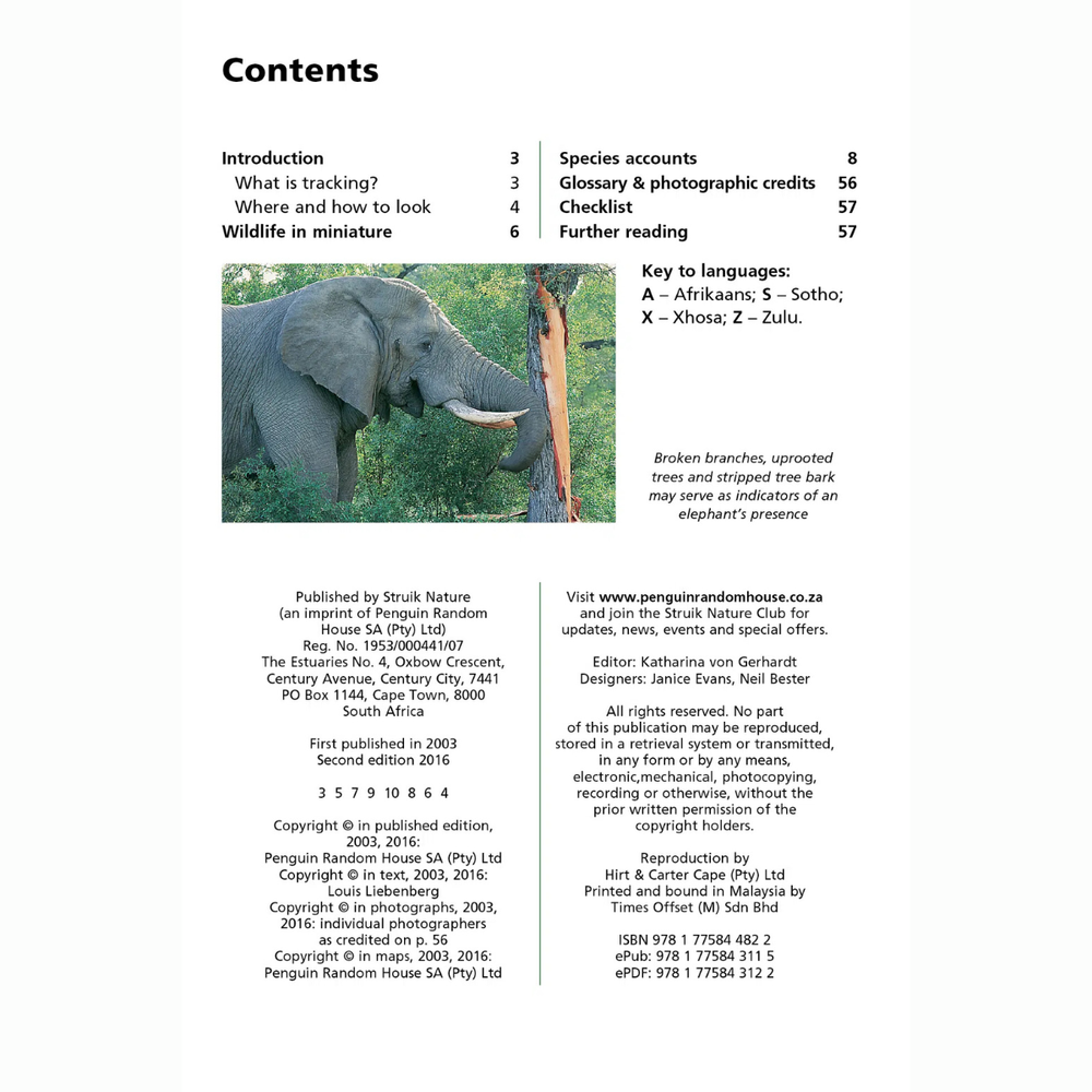 Table of contents page with an elephant image and text on a white background