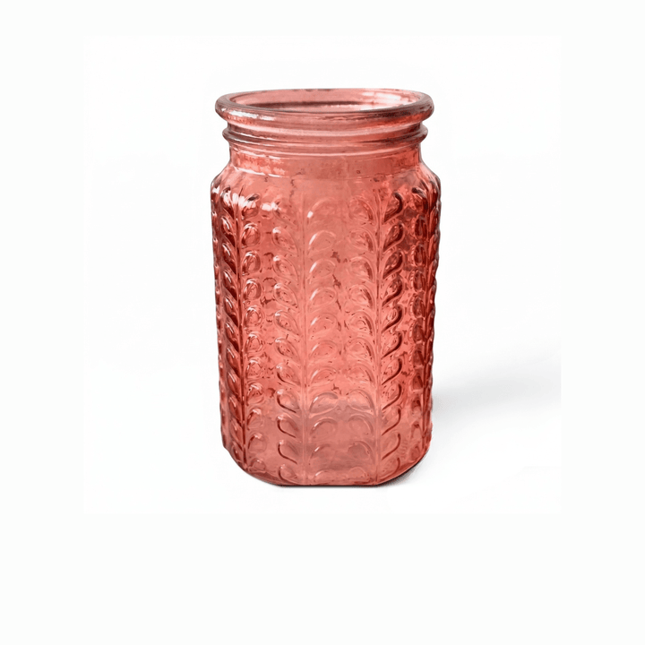 Glass Flower Vases in pink floral cylinder design, perfect for single stems or small posies.