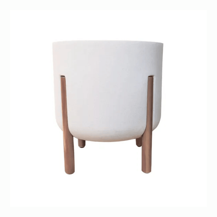 Hygge Planter - Japi - White, Scandinavian style planter with a sleek design and wooden legs.
