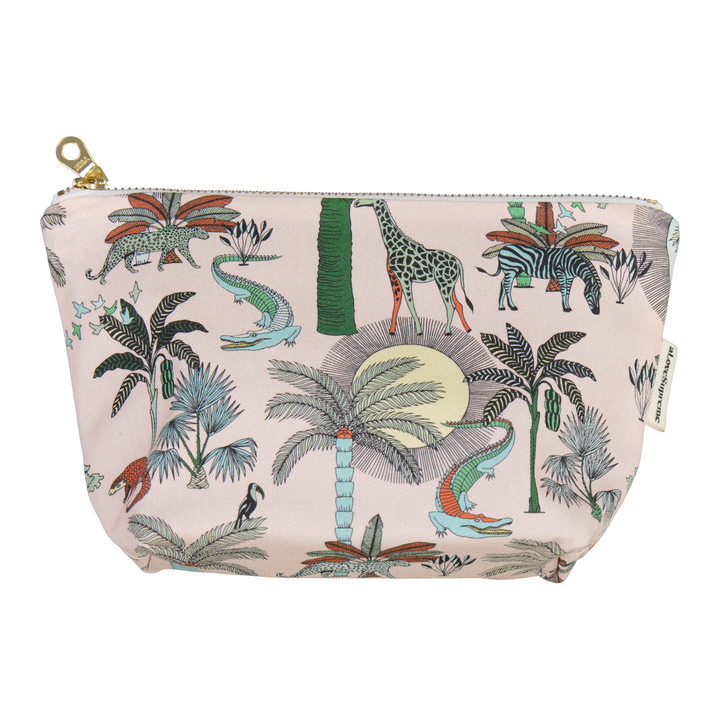 Cosmetic bag with animal and plant pattern on a white background