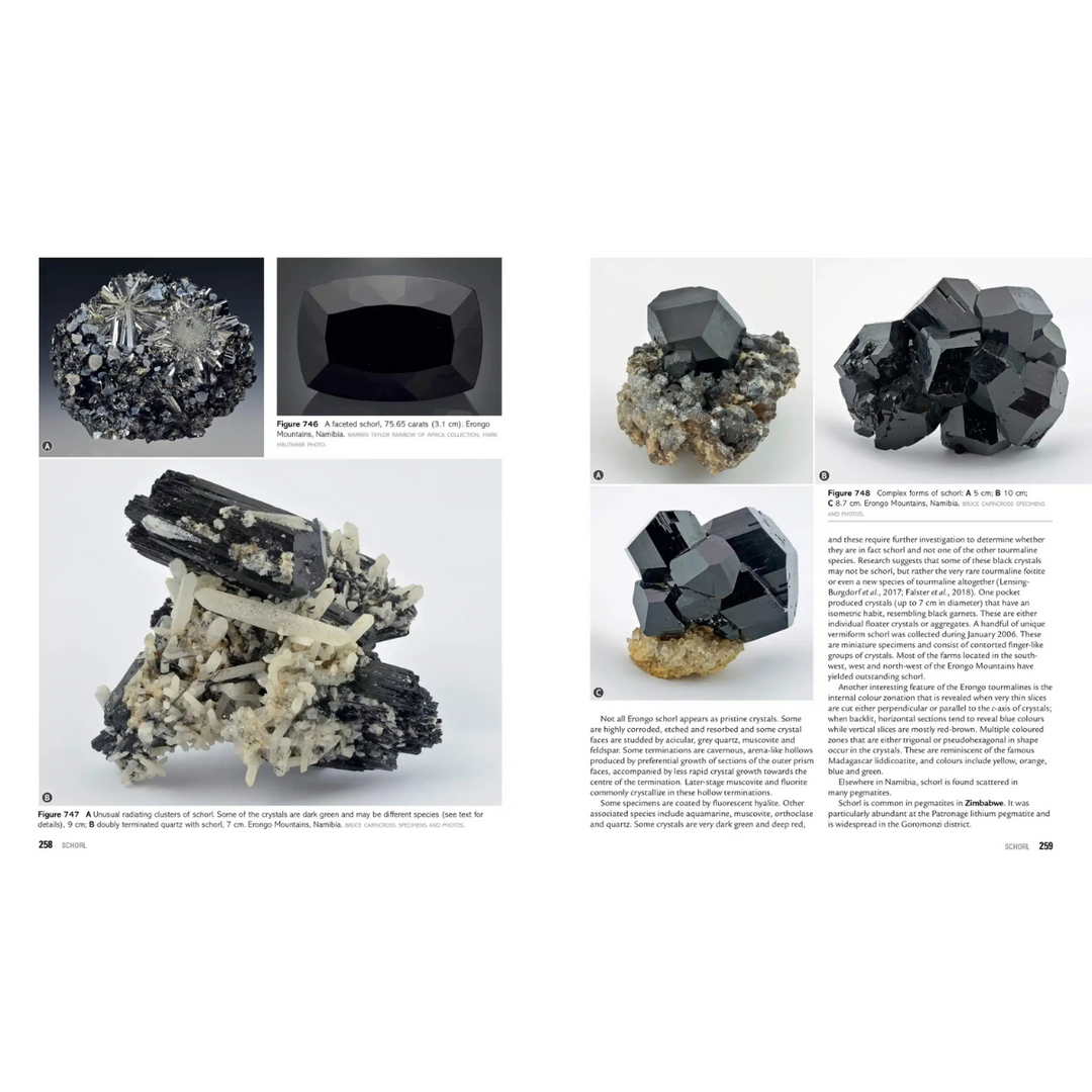 Mineral specimens on a white background with descriptive text.